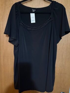 NWT George Black Short-Sleeve Top with Braided Scoop Neckline